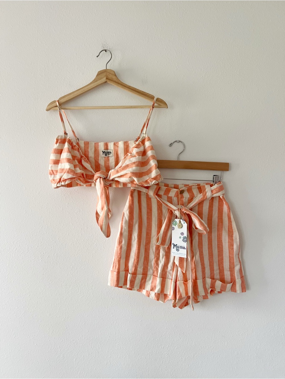 SHOW ME YOUR MUMU | NWT Hadley Tie Shorts + Kenny Scarf Top in Coral Stripe | S